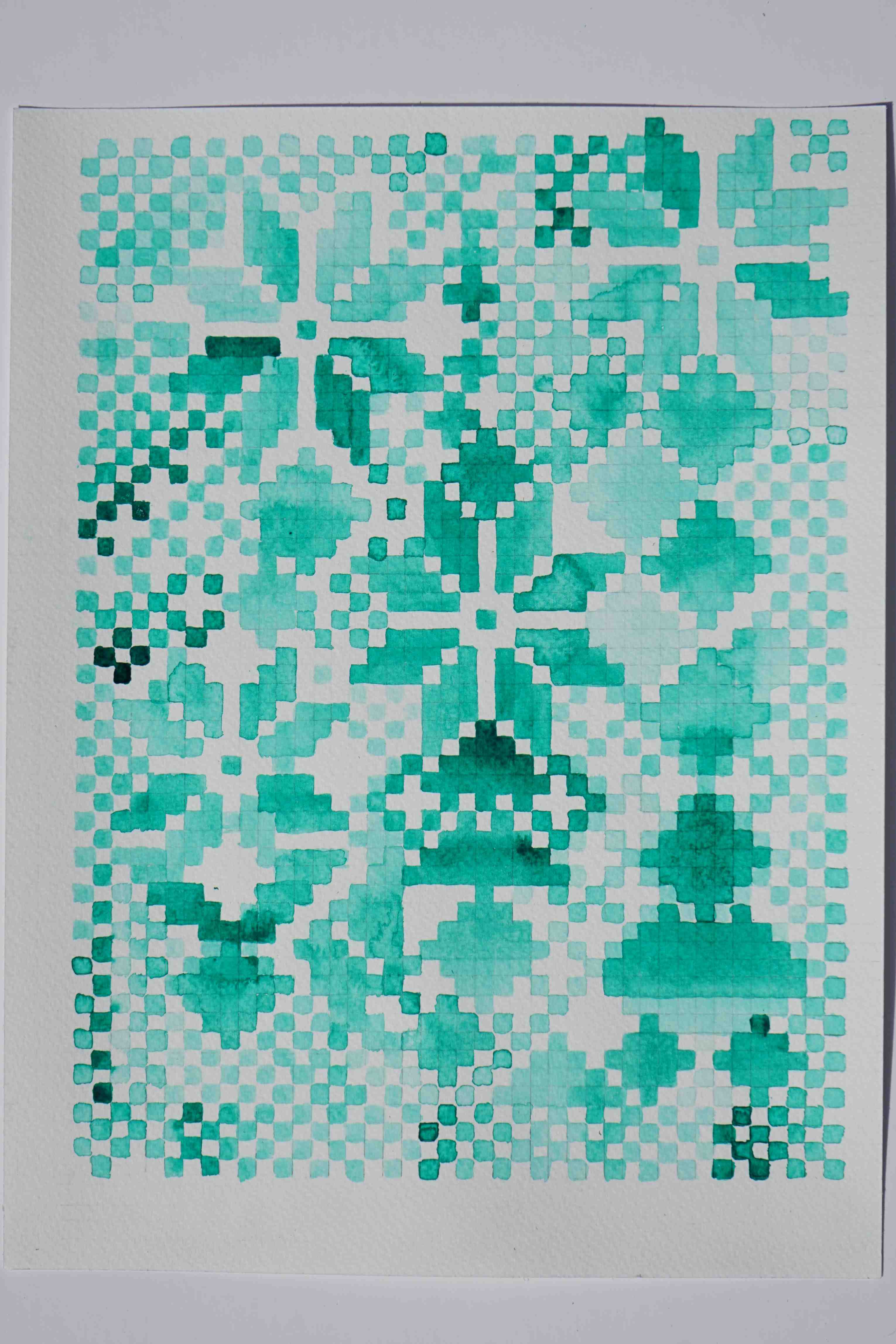 åttebladrose (4) hel helio groen, aquarel, 32x24 cm, 2023, Yvette Lardinois