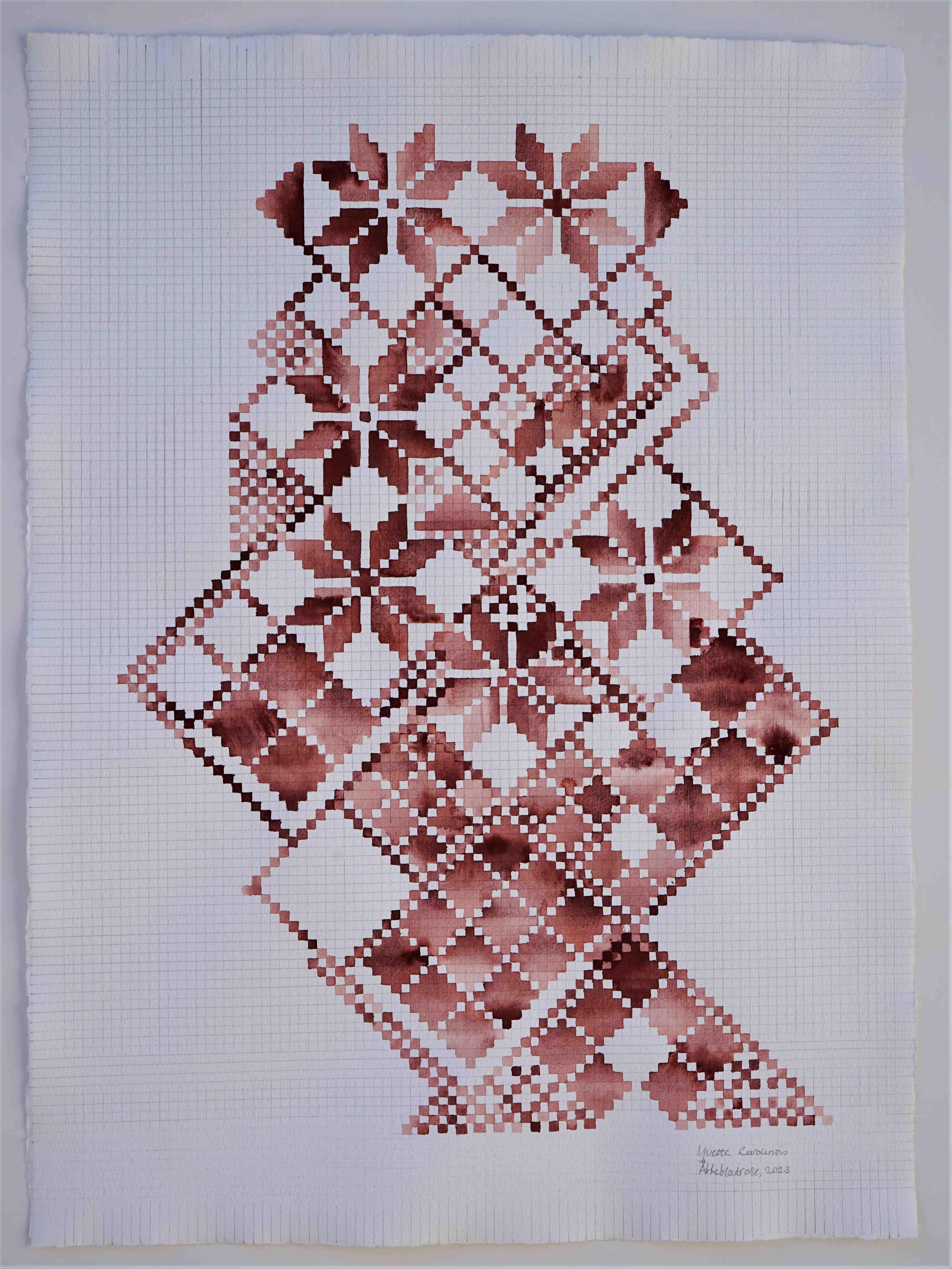 Åttebladrose 6 Brown. Akvarell, 65x48cm, Hahnemühle papir, 2023, Yvette Lardinois